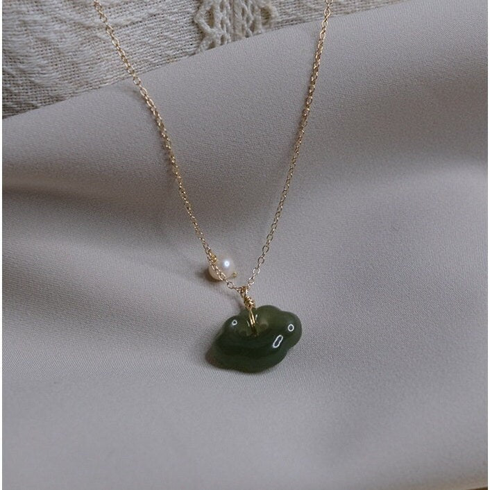 Natural jade Necklace, Jade Necklace with Pearl, Vintage Jade Necklace, Hetian Pendant Necklace, Dainty Jade Necklace, Genuine Nephrite, Jade Lock Lucky jade