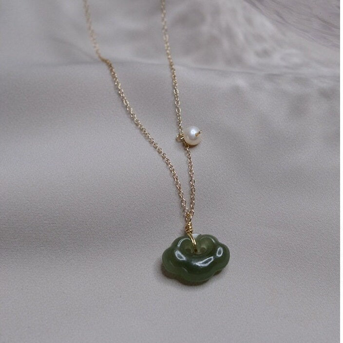 Natural jade Necklace, Jade Necklace with Pearl, Vintage Jade Necklace, Hetian Pendant Necklace, Dainty Jade Necklace, Genuine Nephrite, Jade Lock Lucky jade