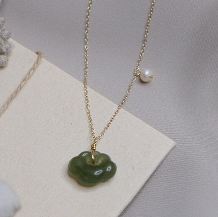 Natural jade Necklace, Jade Necklace with Pearl, Vintage Jade Necklace, Hetian Pendant Necklace, Dainty Jade Necklace, Genuine Nephrite, Jade Lock Lucky jade