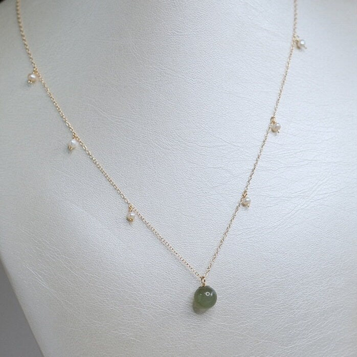 Natural Jade Pendant Necklace, Hetian Jade Choker, Light Green Jade with Pearl, Jade Pearl Necklace, Dainty Jade Necklace, Lucky Jade Gift, Multi stone necklace