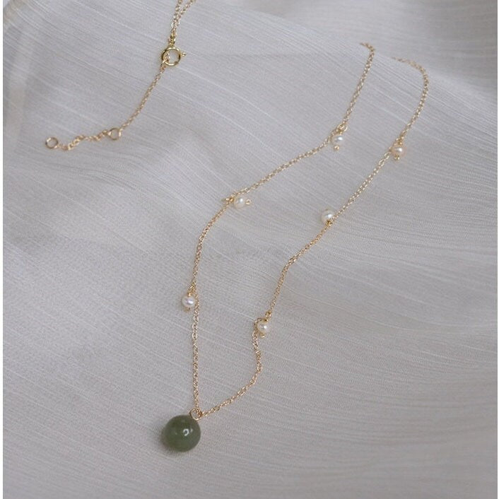 Natural Jade Pendant Necklace, Hetian Jade Choker, Light Green Jade with Pearl, Jade Pearl Necklace, Dainty Jade Necklace, Lucky Jade Gift, Multi stone necklace