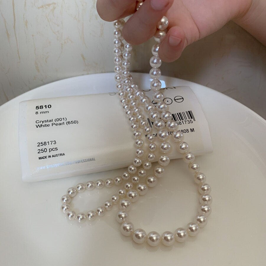 Beaded Pearl Necklace, large Pearls Necklace, Swarovski Pearl Necklace, Bridal Necklace Gift, Wedding Necklace, 6mm 8mm Pearl Necklace