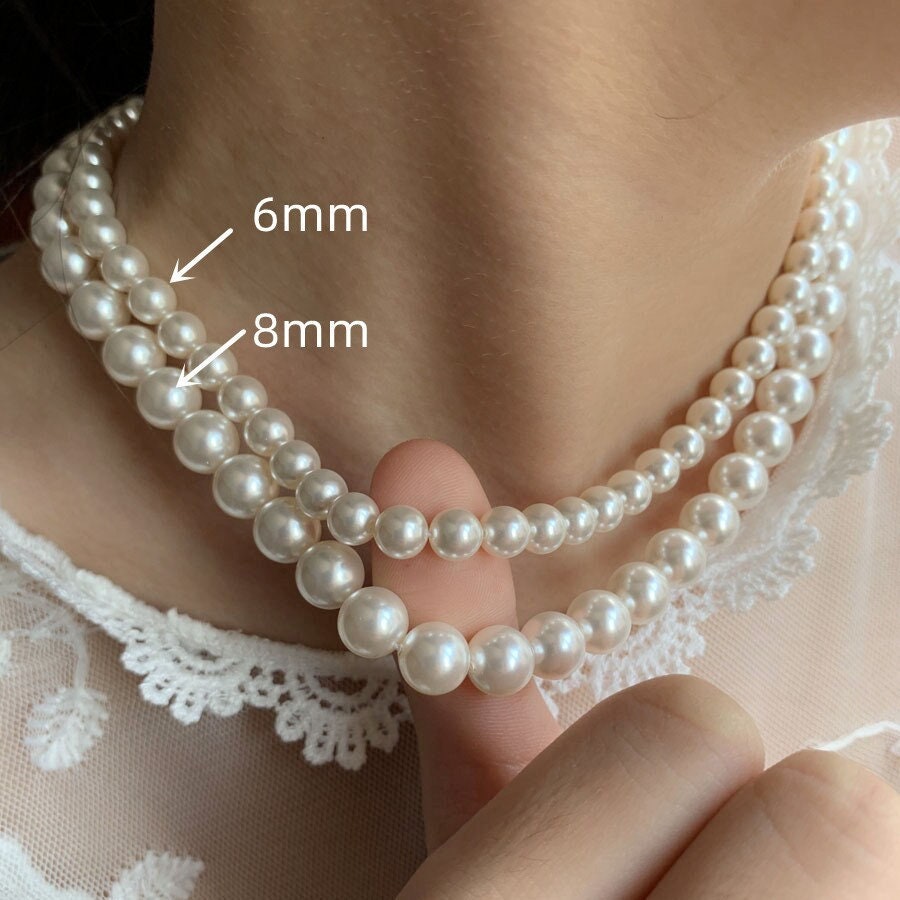 Beaded Pearl Necklace, large Pearls Necklace, Swarovski Pearl Necklace, Bridal Necklace Gift, Wedding Necklace, 6mm 8mm Pearl Necklace