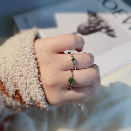 Silver Jade Ring, Tiny Jade Ring, Stackable Ring, Dainty Jade Ring, S925 Sterling Silver Ring, Genuine Hetian Jade Ring, Minimalist Ring