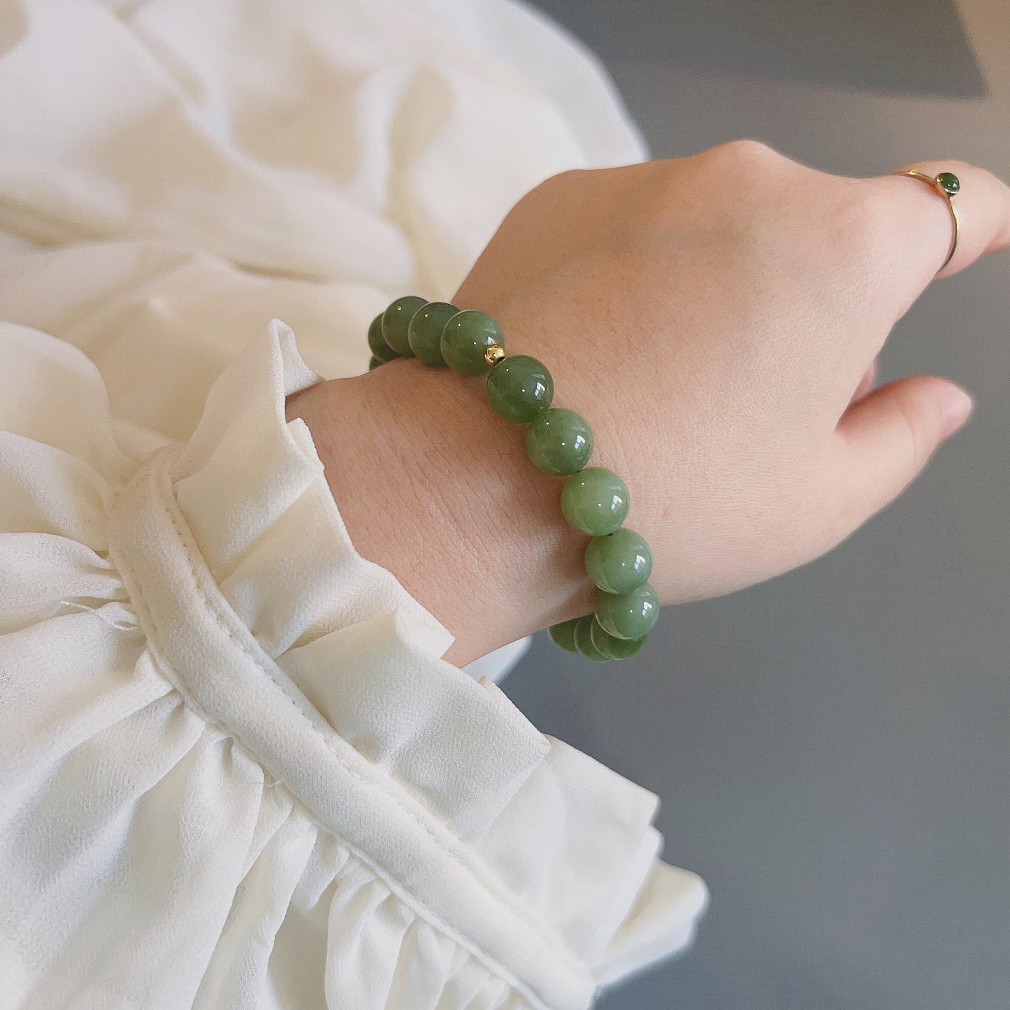 Natural Jade Beaded Bracelet, Light Green Jade Bracelet, Natural Hetian Jade, Genuine Nephrite Bracelet, Cat Eye Jade Beads, High Grade Jade