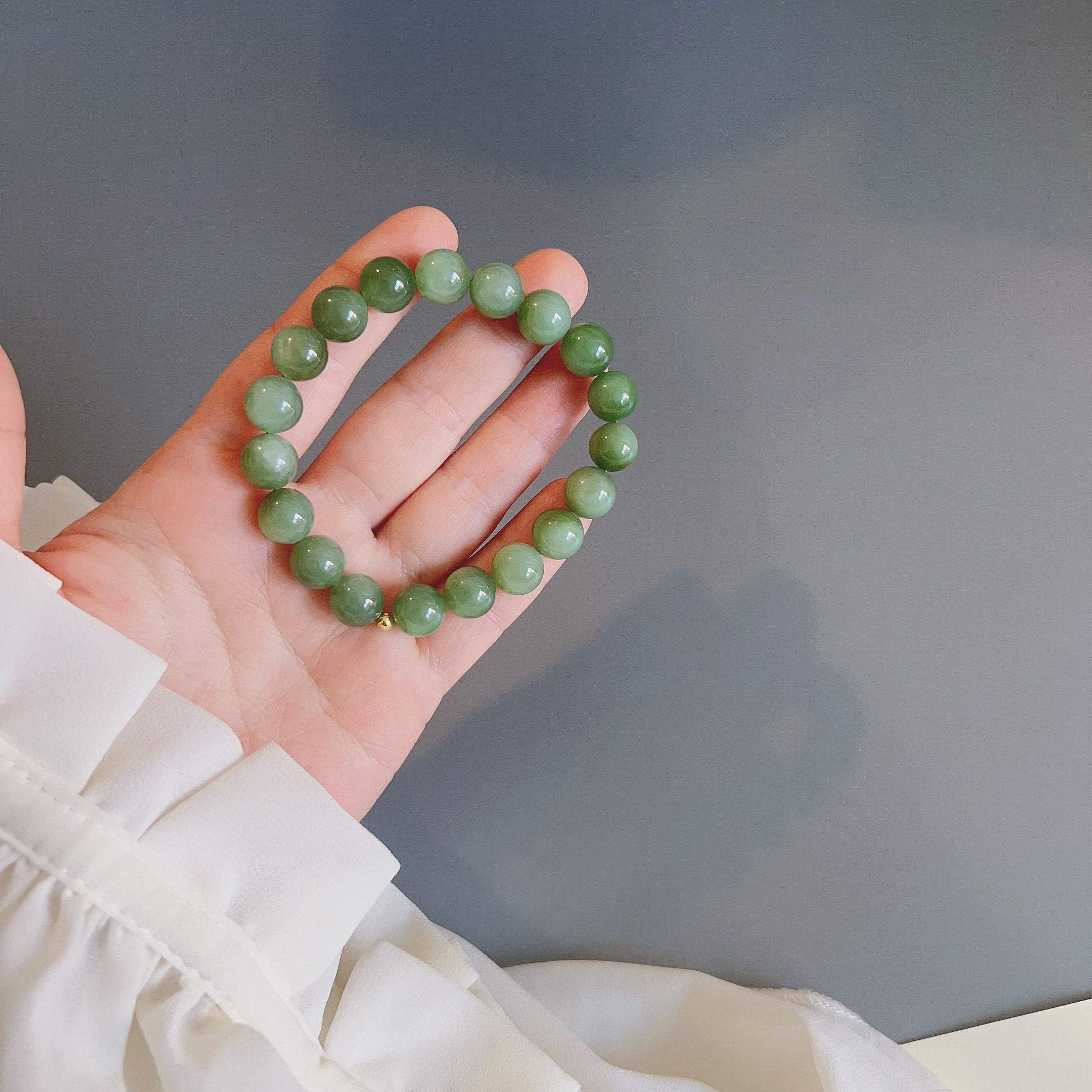 Natural Jade Beaded Bracelet, Light Green Jade Bracelet, Natural Hetian Jade, Genuine Nephrite Bracelet, Cat Eye Jade Beads, High Grade Jade