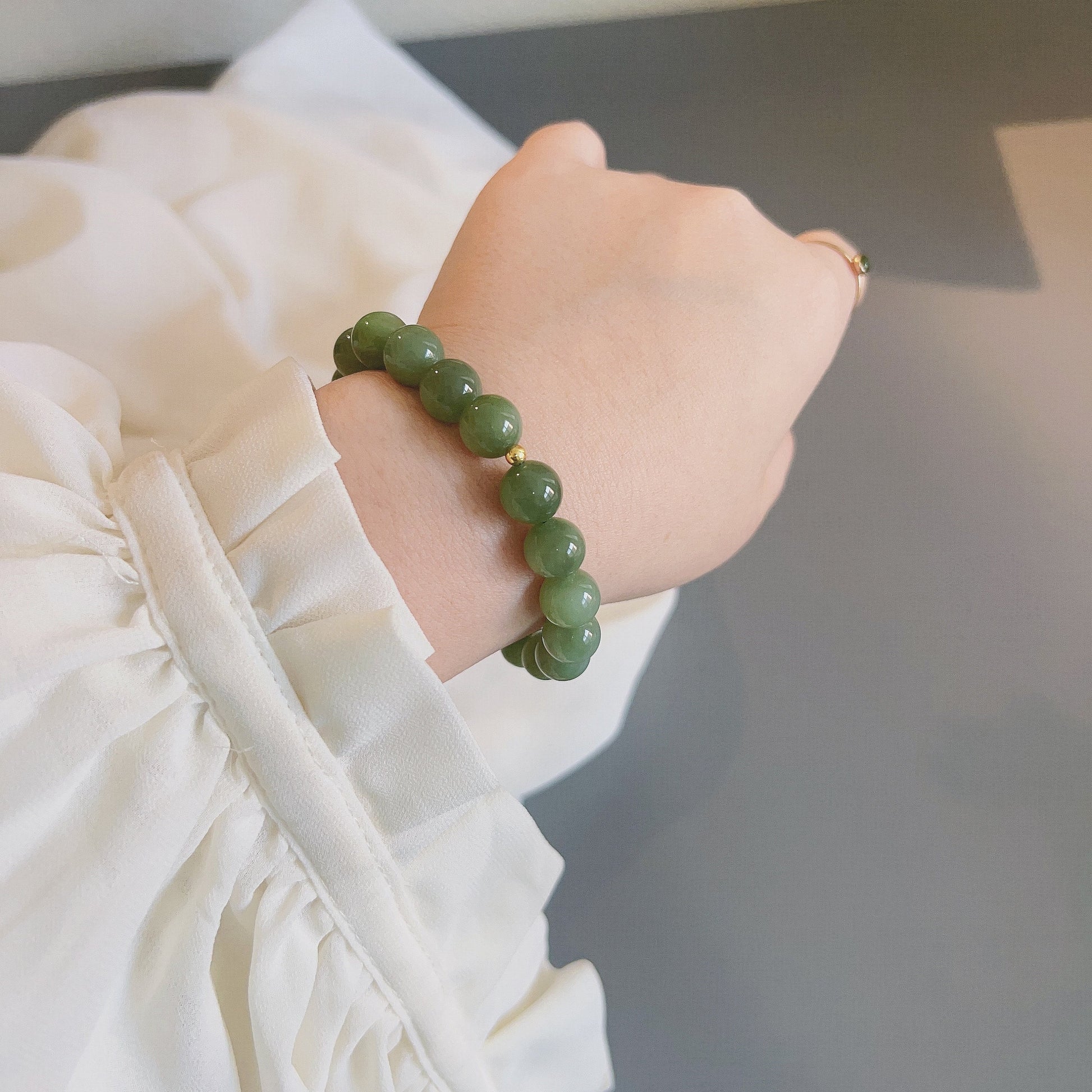 Natural Jade Beaded Bracelet, Light Green Jade Bracelet, Natural Hetian Jade, Genuine Nephrite Bracelet, Cat Eye Jade Beads, High Grade Jade