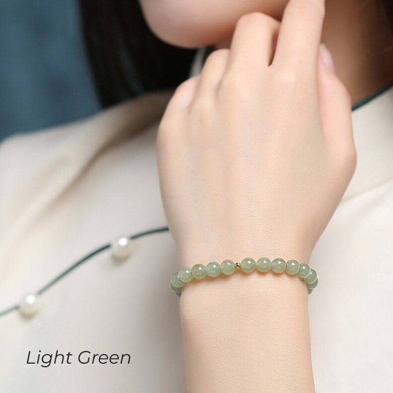 Natural Jade Bracelet, Dainty Beaded Bracelet, Natural Hetian Bracelet, Genuine Nephrite Bracelet, Green Jade Bracelet, Gemstone Bracelet, 6mm jade bead