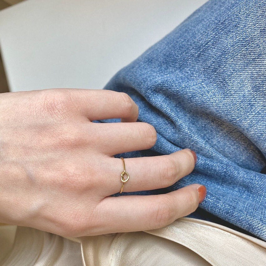 Minimalist Ring,  Gold Filled Ring, Minimal Gold Ring, Knotted Heart Ring, Simple Gold Ring, Stackable Ring, Waterproof Ring, Love Gift Ring