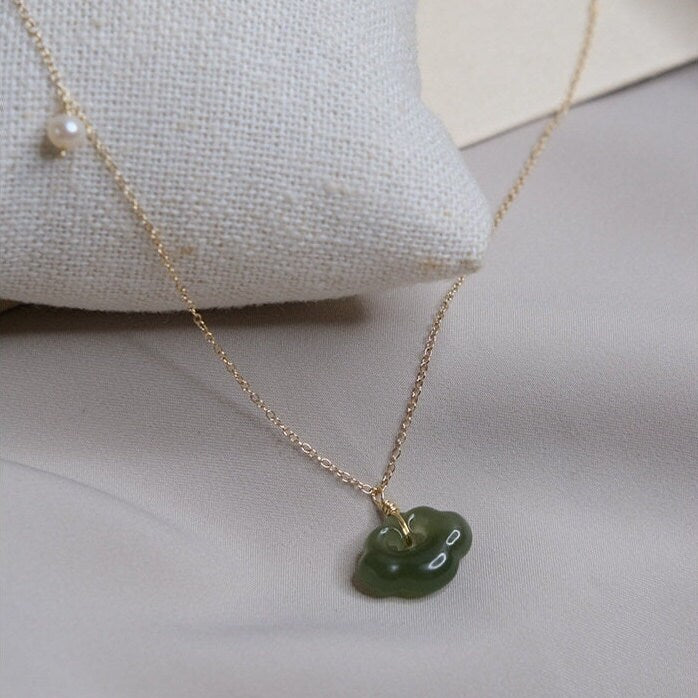 Natural jade Necklace, Jade Necklace with Pearl, Vintage Jade Necklace, Hetian Pendant Necklace, Dainty Jade Necklace, Genuine Nephrite, Jade Lock Lucky jade