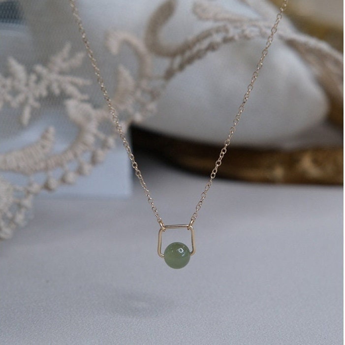 Natural jade Necklace, Hetian Pendant Necklace, Dainty Jade Necklace, Gold Filled Chain Necklace, Genuine Nephrite Necklace, Jade Choker