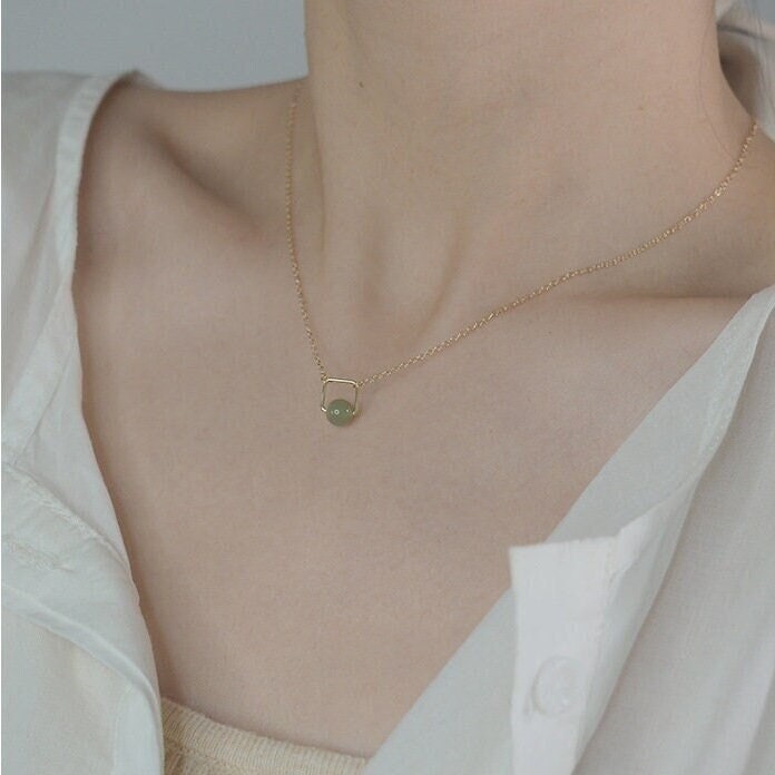 Natural jade Necklace, Hetian Pendant Necklace, Dainty Jade Necklace, Gold Filled Chain Necklace, Genuine Nephrite Necklace, Jade Choker