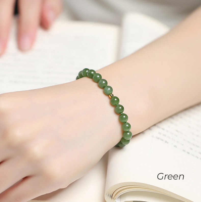 Natural Jade Bracelet, Dainty Beaded Bracelet, Natural Hetian Bracelet, Genuine Nephrite Bracelet, Green Jade Bracelet, Gemstone Bracelet, 6mm jade bead