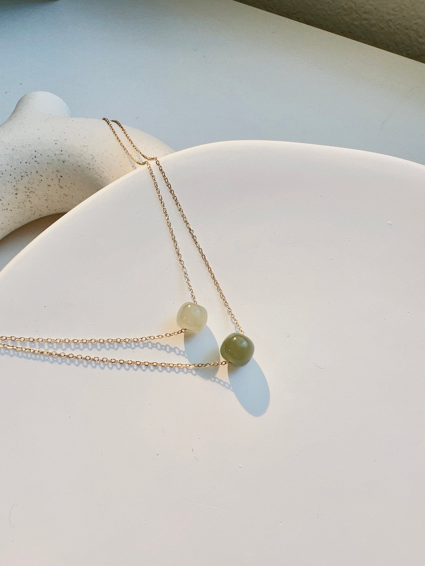 Minimalist Natural Hetian Jade Necklace, 1 Bead Dainty Choker, Dainty Jade Necklace, Nephrite Necklace, 3 Beads Necklace, Light Green Jade