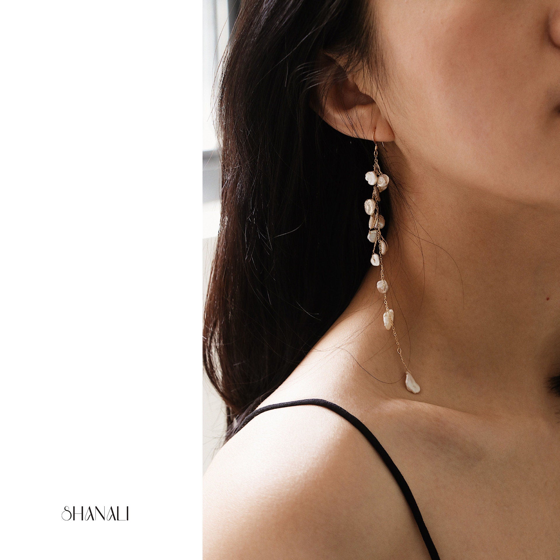 Fresh Water Pearl Earrings, Natural Pearl Tassel Earrings, Long Drop Earrings, Gold Filled Pearl Earrings, Bridal Earrings, Wedding Earrings