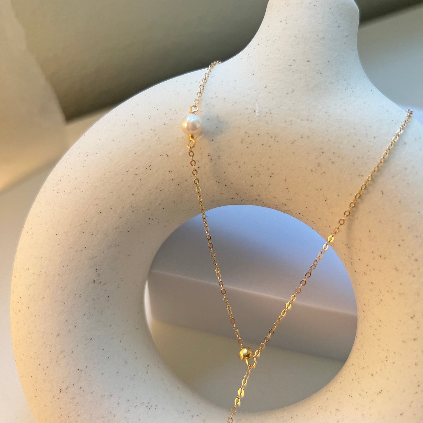 Fresh Water Pearl Necklace, Gold Filled Necklace, Tiny Pearl Necklace, Dainty Necklace, Bridesmaid Gift, Lariat Necklace, Drop Y Necklace