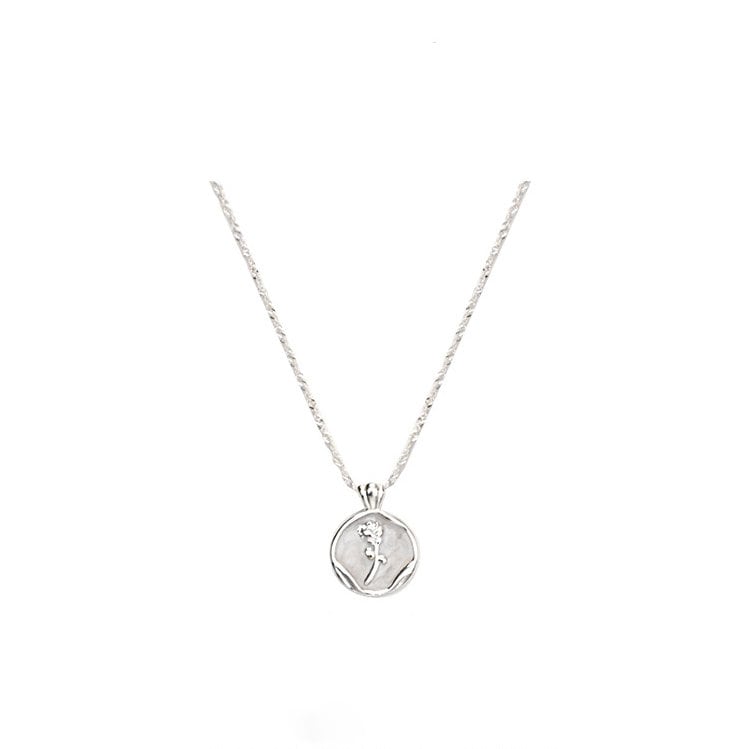 Minimalist Silver Necklace, Shell Flower Pendant, S925 Sterling Silver Necklace, Dainty Necklace, Layered Necklace, Rose Minimal Necklace