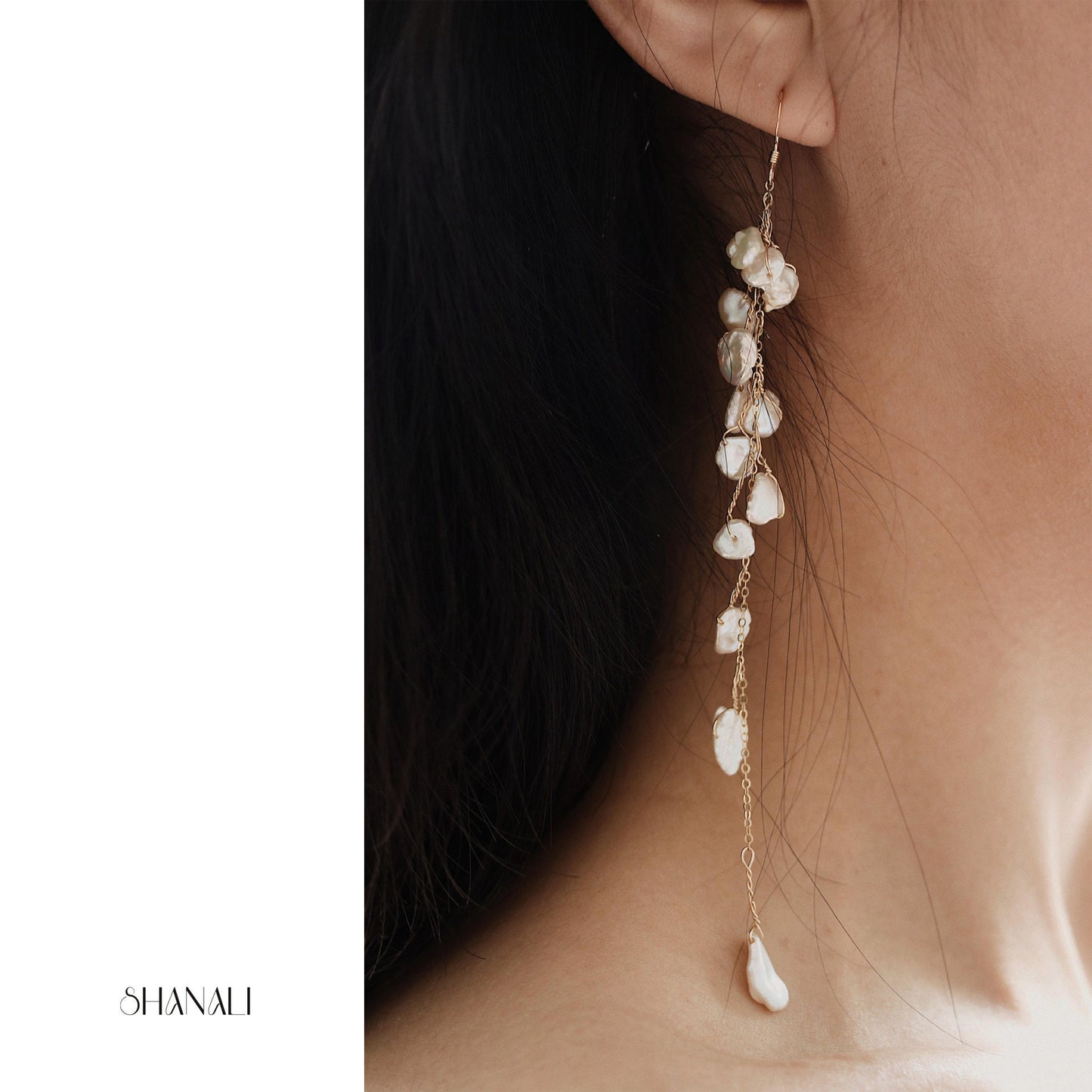 Fresh Water Pearl Earrings, Natural Pearl Tassel Earrings, Long Drop Earrings, Gold Filled Pearl Earrings, Bridal Earrings, Wedding Earrings