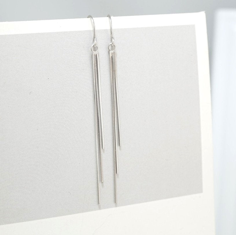 Silver Threader Earrings, Tassel Earrings, S925 Sterling Silver Earrings, Minimal Earrings, Silver Tassel Earrings, Long Tassel Earrings