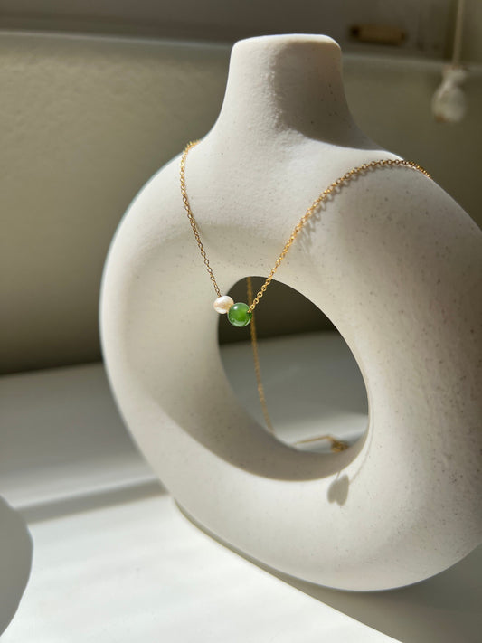 Jade Meet Pearl Necklace (Gold Filled)