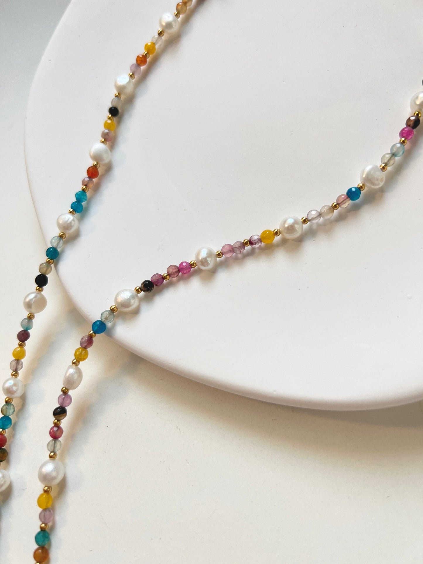 Natural Pearl Beaded Necklace, Colorful Necklace, Hippie Necklace, Dainty Necklace, Freshwater pearl Necklace, Natural Stone Beaded Necklace