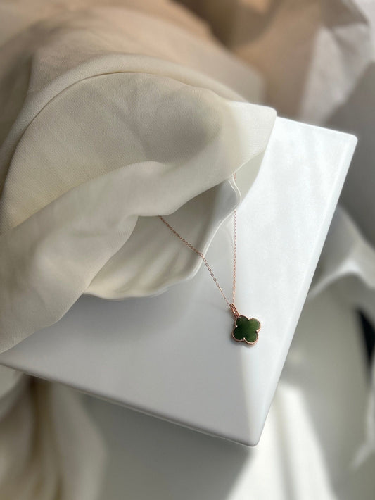 Genuine Jade Necklace, Green Clover Necklace, Hetian Jade Pendant, Green Clover Pendant, Dainty Jade Necklace, Natural Nephrite Necklace