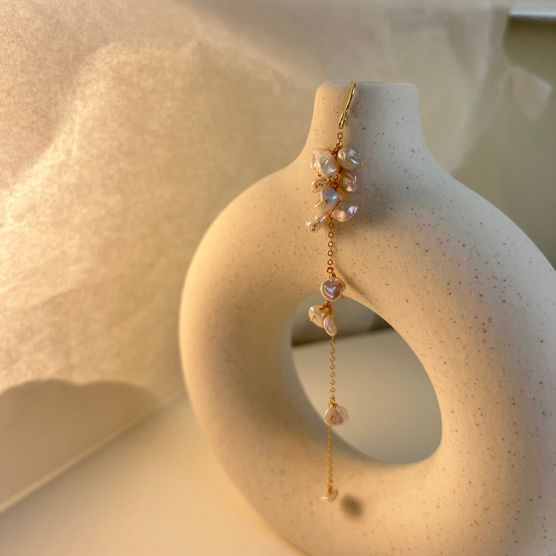 Fresh Water Pearl Earrings, Gold Filled Pearl Earrings, Natural Pearl Tassel Earrings, Long Drop Earrings, Bridal Earrings, Wedding Earrings, petal pearls