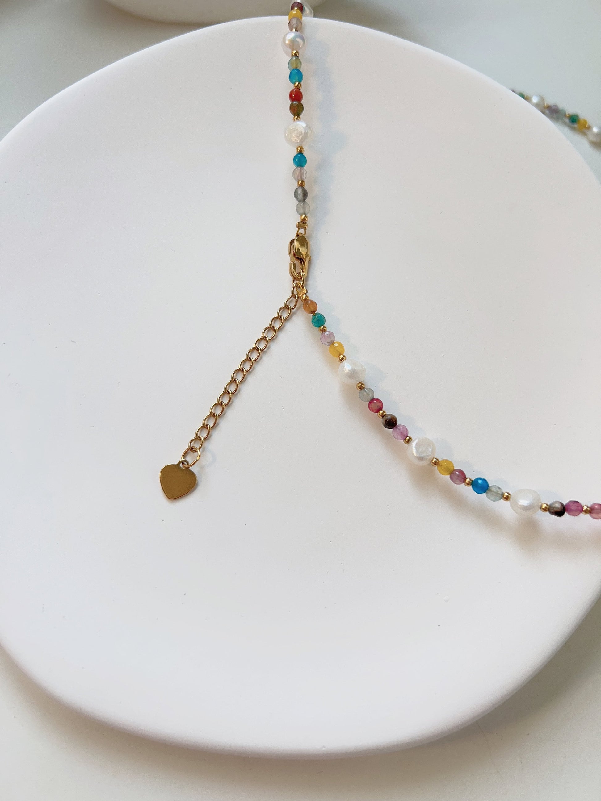 Natural Pearl Beaded Necklace, Colorful Necklace, Hippie Necklace, Dainty Necklace, Freshwater pearl Necklace, Natural Stone Beaded Necklace