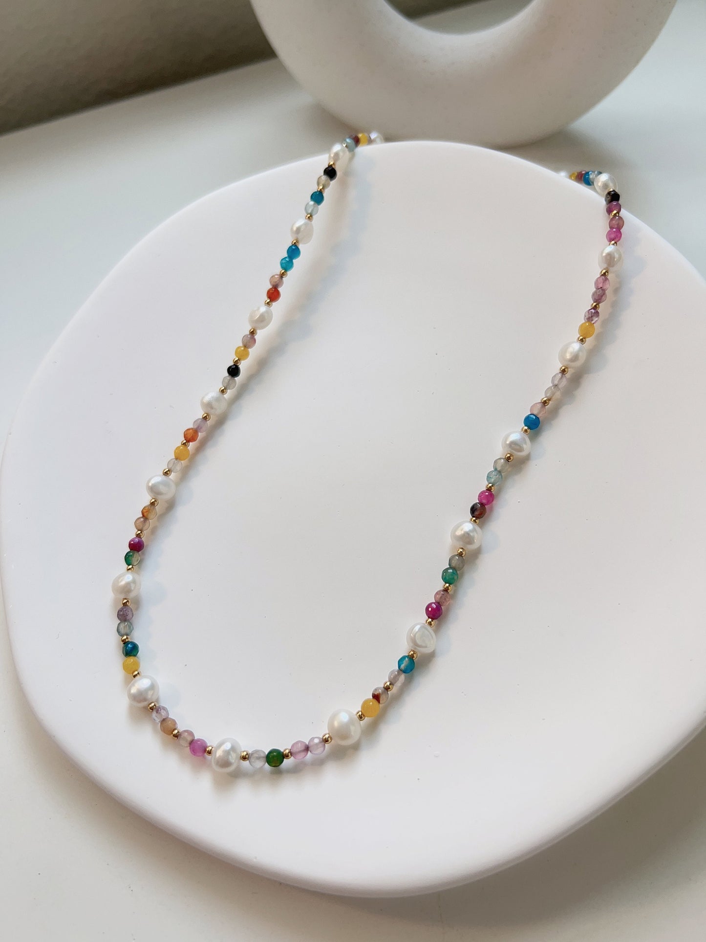 Natural Pearl Beaded Necklace, Colorful Necklace, Hippie Necklace, Dainty Necklace, Freshwater pearl Necklace, Natural Stone Beaded Necklace