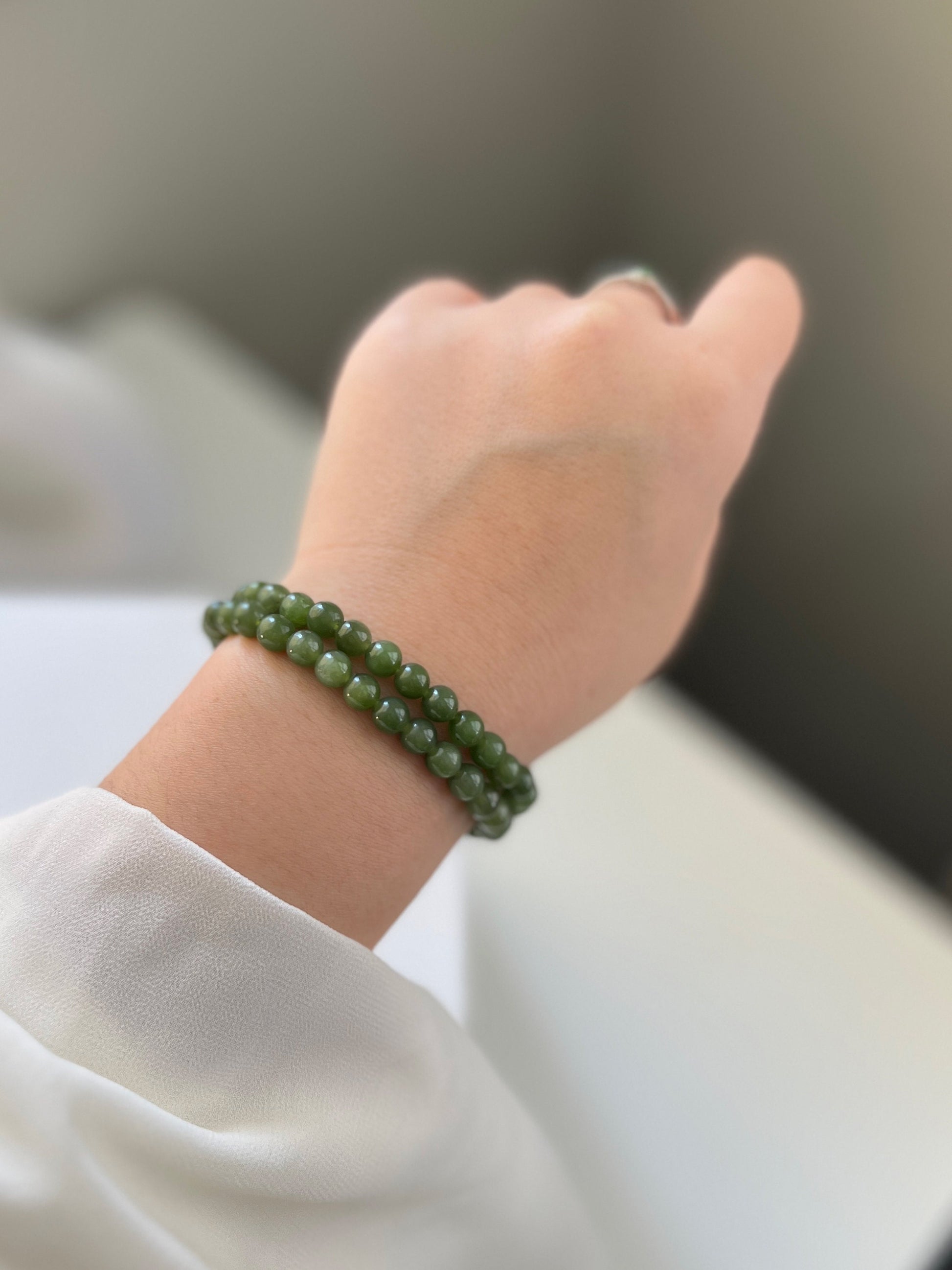 Natural Jade Bracelet, Jade Beaded Bracelet, Natural Hetian Bracelet, Genuine Nephrite Bracelet, Green Jade Bracelet, 6mm Beaded Gemstone 1