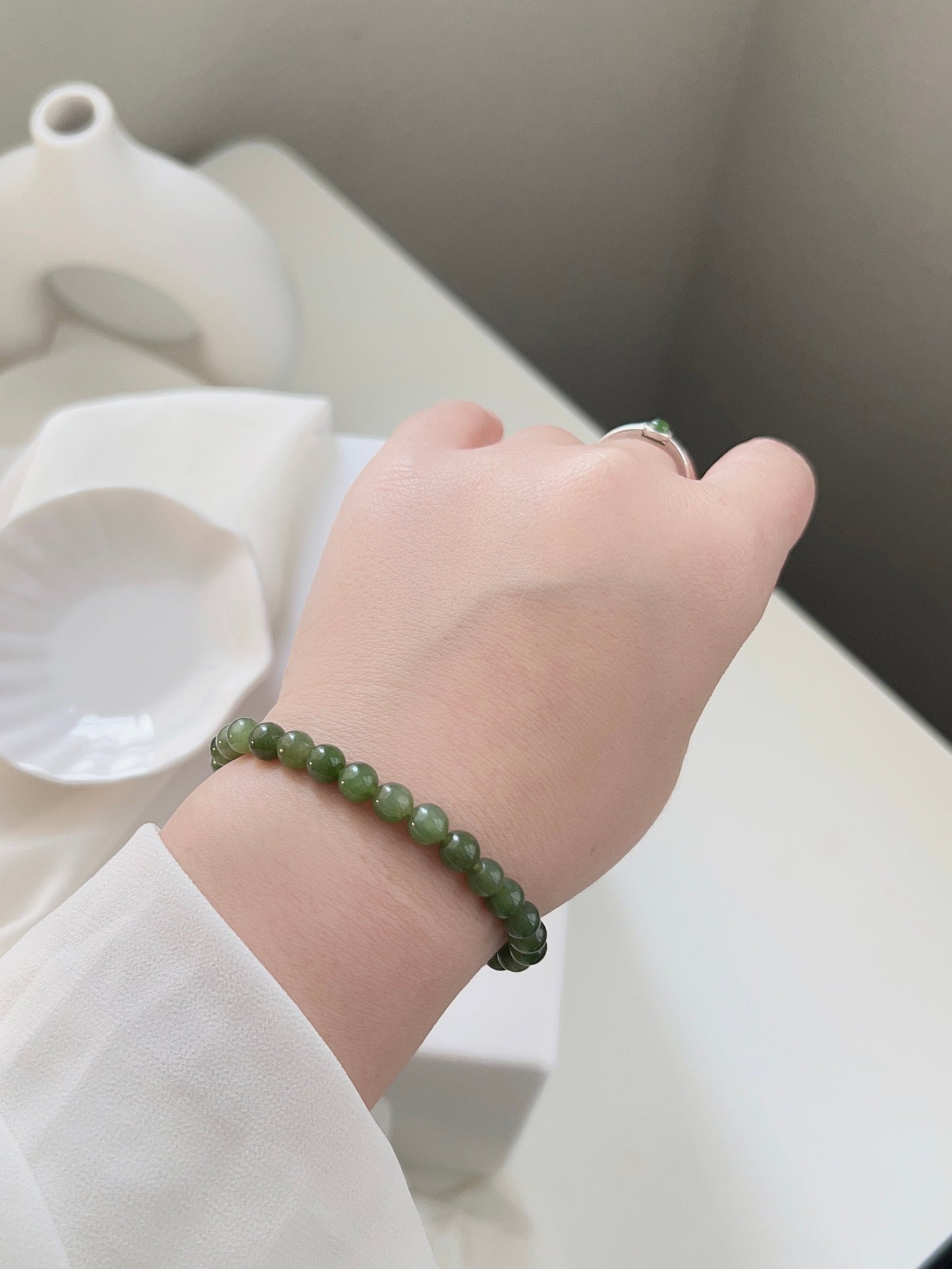 Natural Jade Bracelet, Jade Beaded Bracelet, Natural Hetian Bracelet, Genuine Nephrite Bracelet, Green Jade Bracelet, 6mm Beaded Gemstone 1