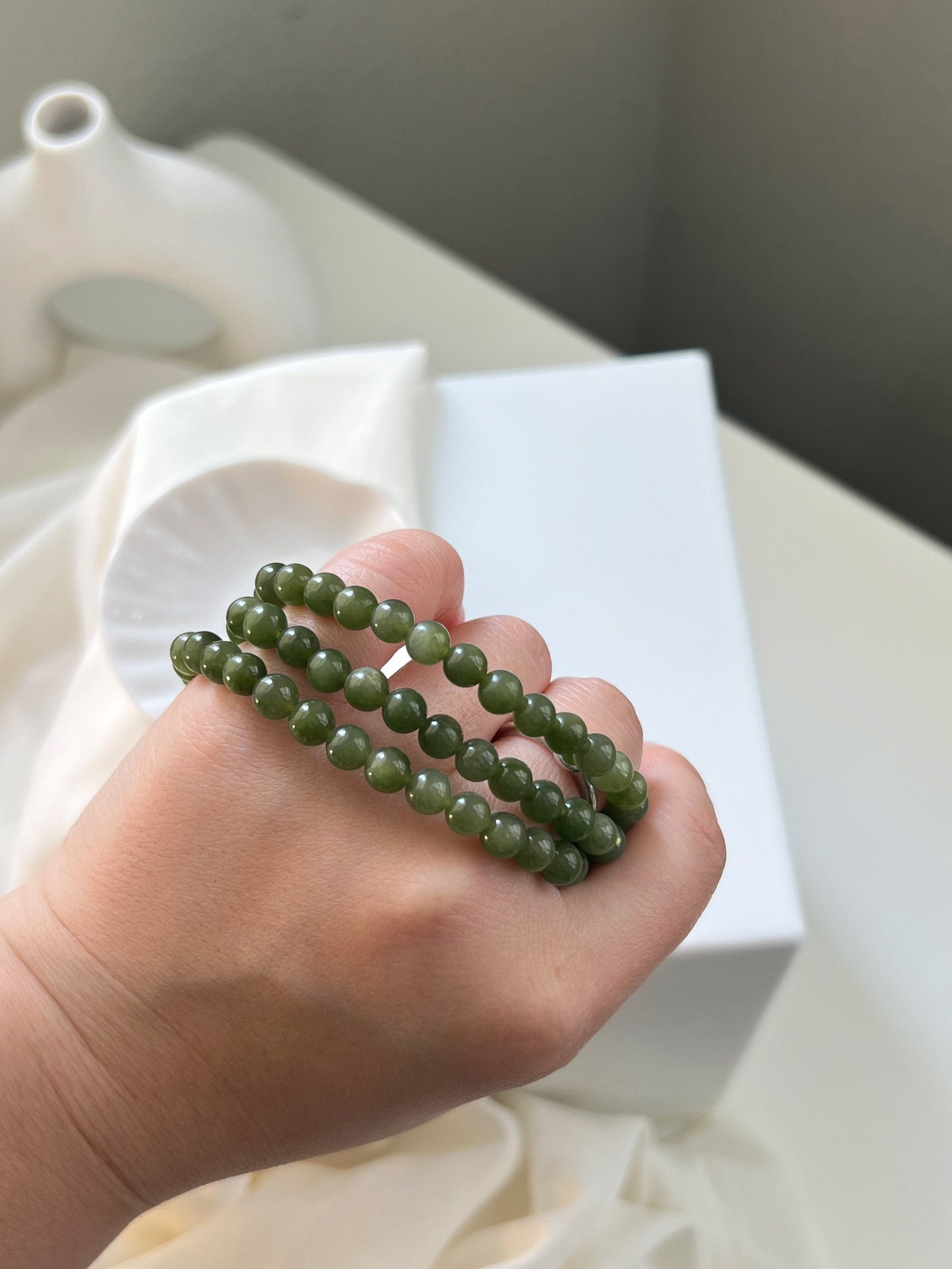 Natural Jade Bracelet, Jade Beaded Bracelet, Natural Hetian Bracelet, Genuine Nephrite Bracelet, Green Jade Bracelet, 6mm Beaded Gemstone 1