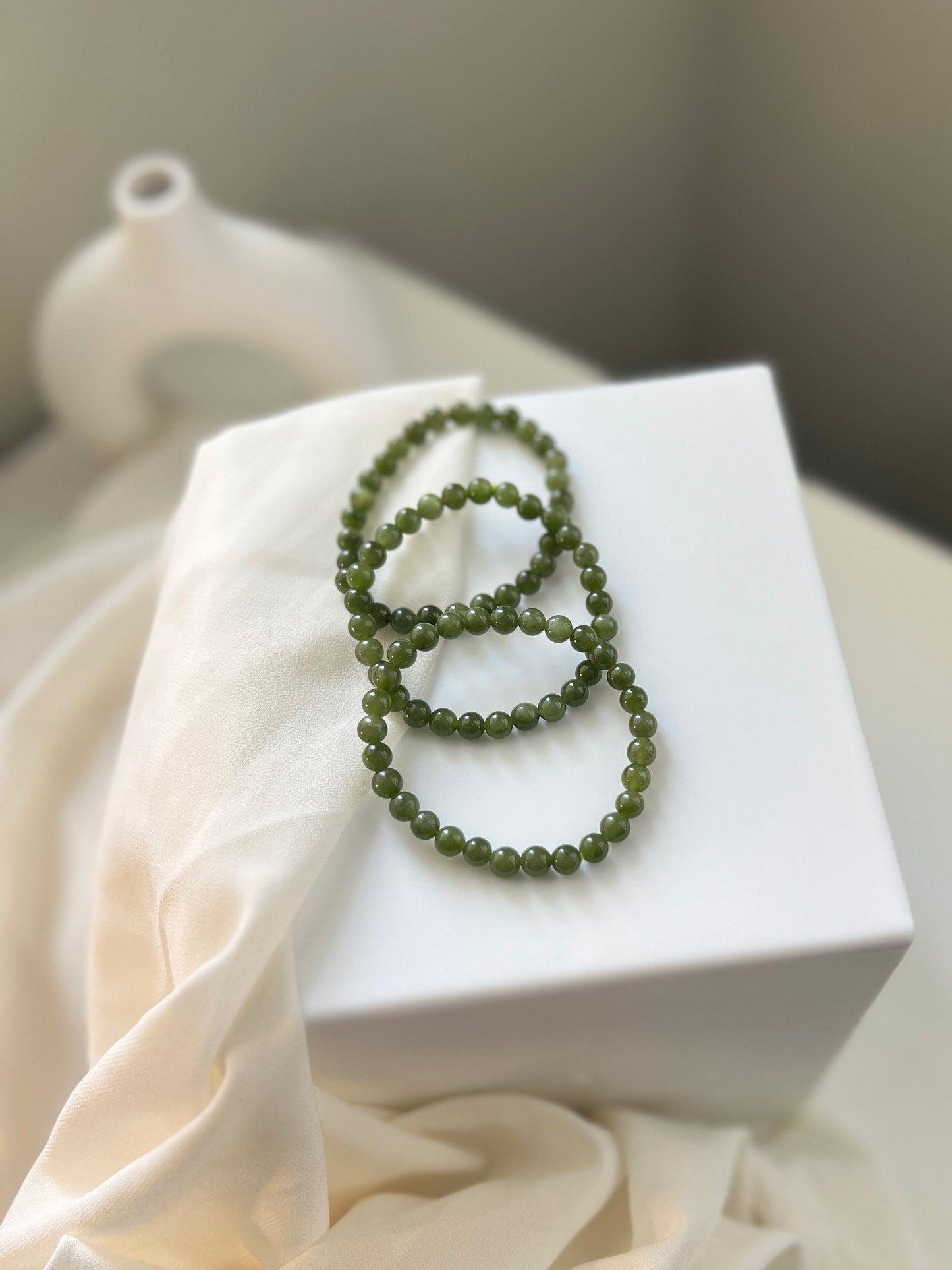 Natural Jade Bracelet, Jade Beaded Bracelet, Natural Hetian Bracelet, Genuine Nephrite Bracelet, Green Jade Bracelet, 6mm Beaded Gemstone 1