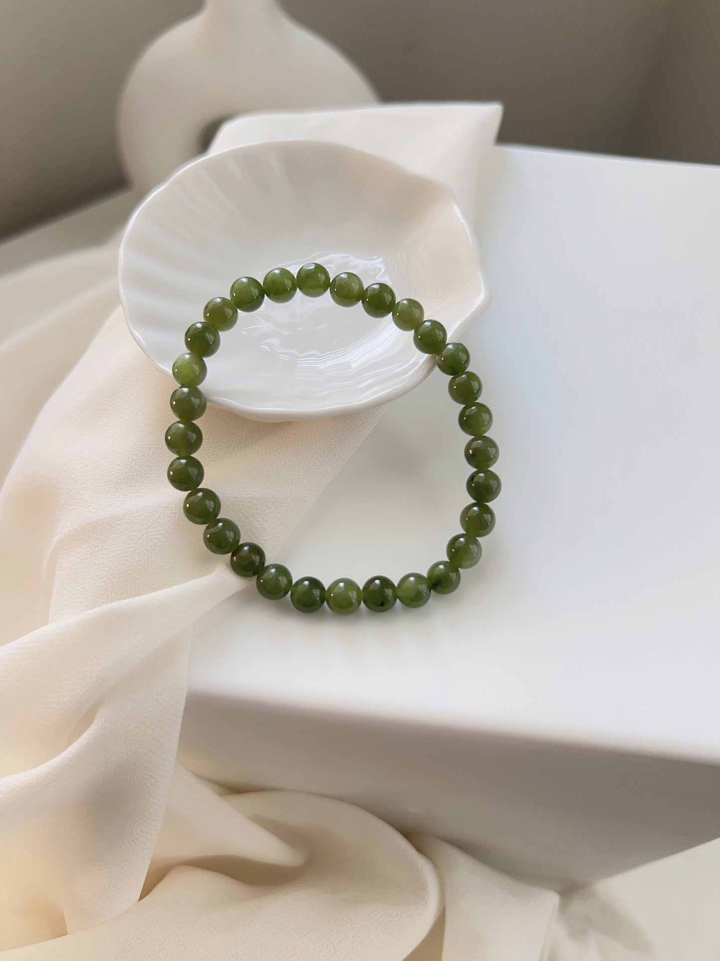 Natural Jade Bracelet, Jade Beaded Bracelet, Natural Hetian Bracelet, Genuine Nephrite Bracelet, Green Jade Bracelet, 6mm Beaded Gemstone 1