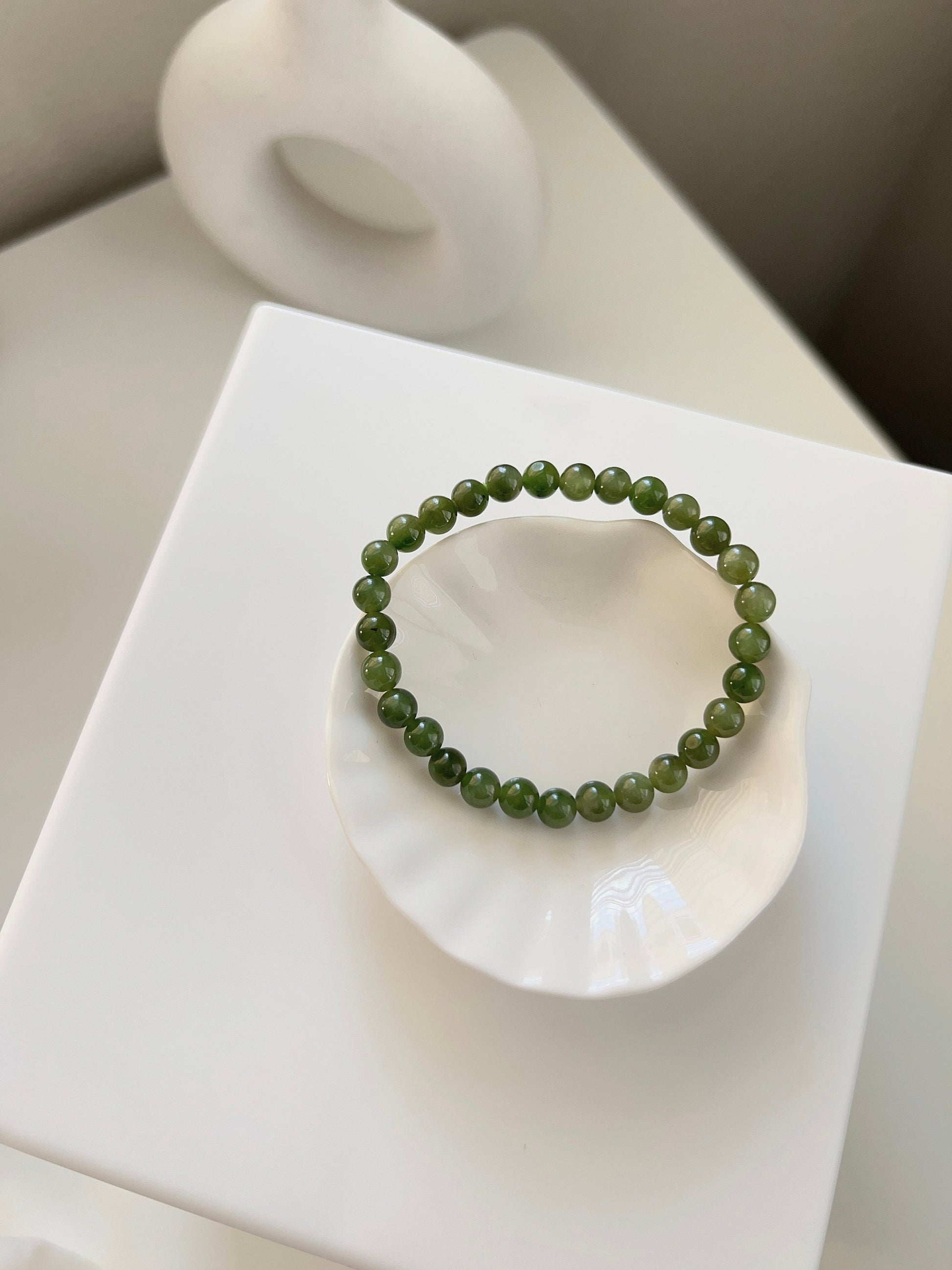 Natural Jade Bracelet, Jade Beaded Bracelet, Natural Hetian Bracelet, Genuine Nephrite Bracelet, Green Jade Bracelet, 6mm Beaded Gemstone 1