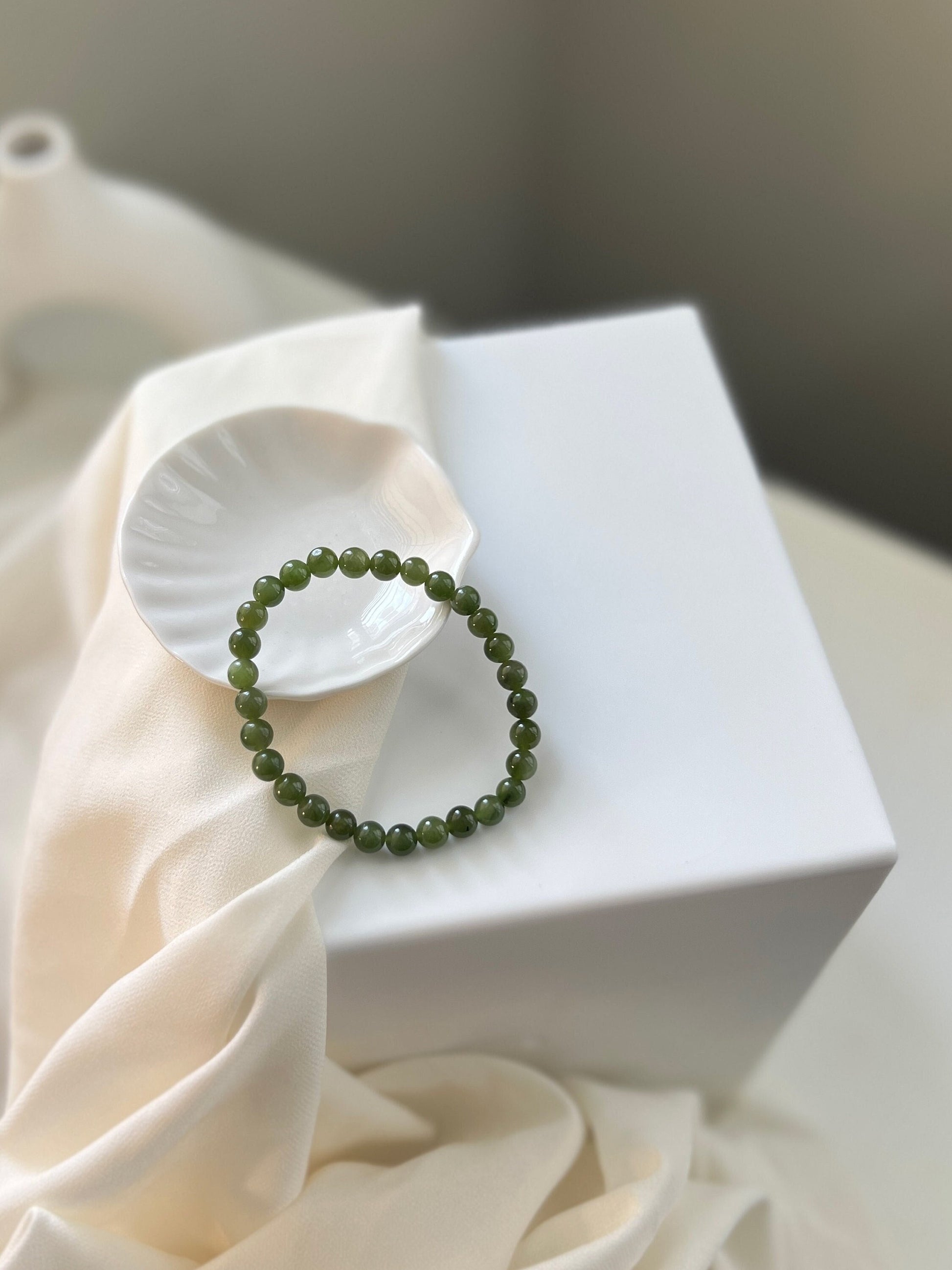 Natural Jade Bracelet, Jade Beaded Bracelet, Natural Hetian Bracelet, Genuine Nephrite Bracelet, Green Jade Bracelet, 6mm Beaded Gemstone