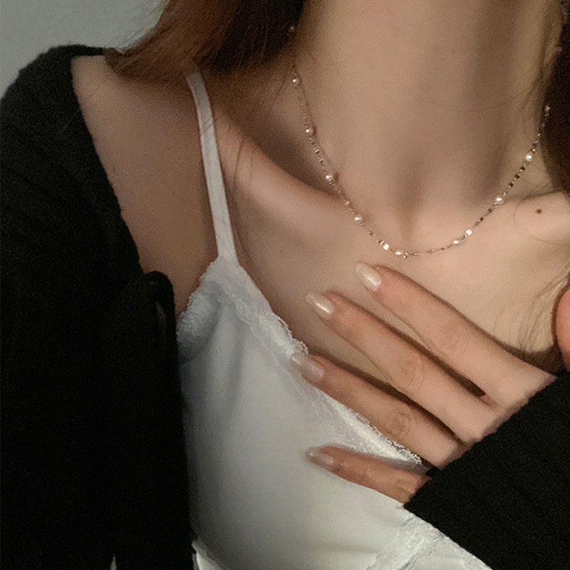 Freshwater Pearls Necklace, S925 Sterling Silver Chain, Small Pearl Necklace, Dainty Necklace, Tiny Natural Pearl, Sparkle Silver Necklace