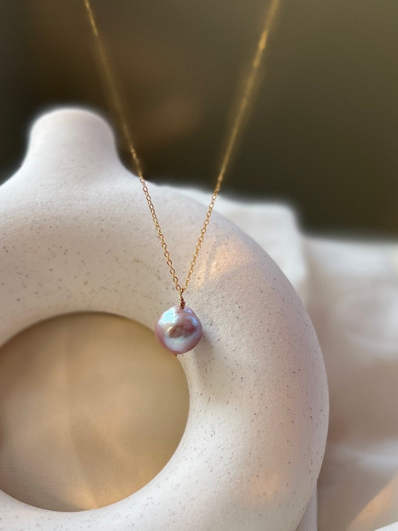 Colorful Baroque Pearl Pendant, 14K Gold Filled Chain, Natural Pearl, Pink Pearl, Purple Pearl, Large Irregular Pearl, Fresh Water Pearl