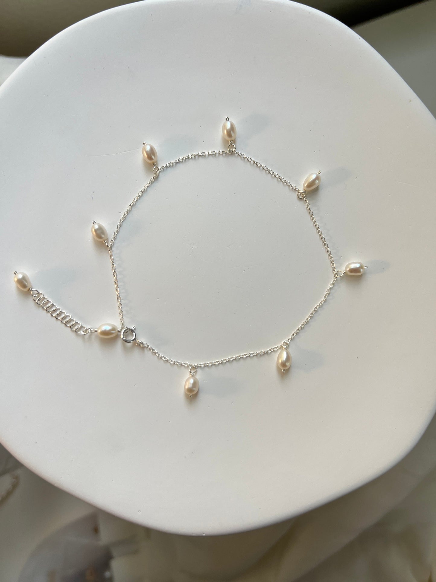 Silver Freshwater Pearl Anklet, Natural Pearl Simple Anklet, S925 Silver Dainty Anklet, Wedding Anklet, Bridal Anklet, Dangle Pearls Anklet