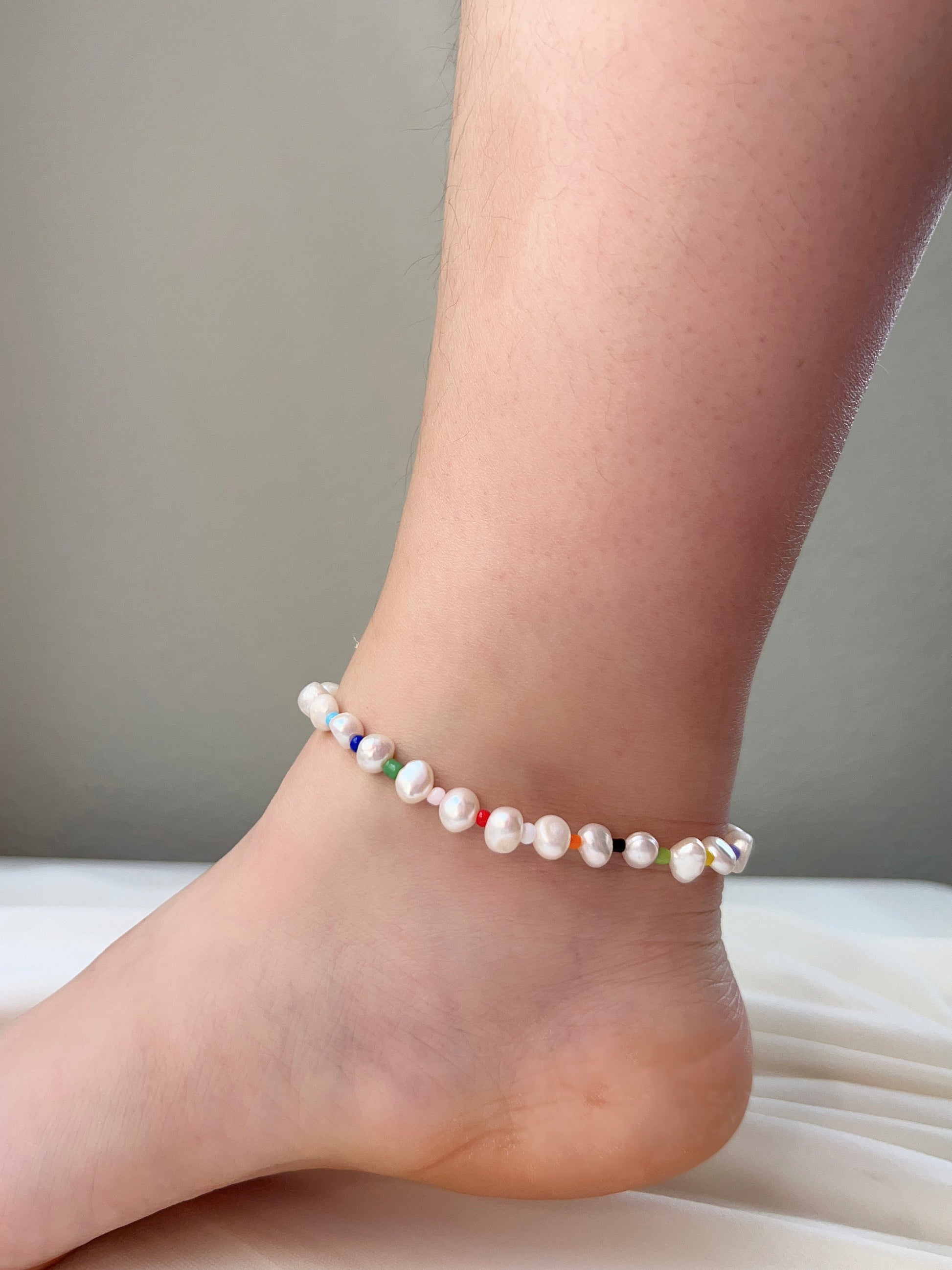 Baroque Pearl Anklet, Colorful Beads Anklet, Natural Pearl Anklet, Fre –  Shanali Jewelry