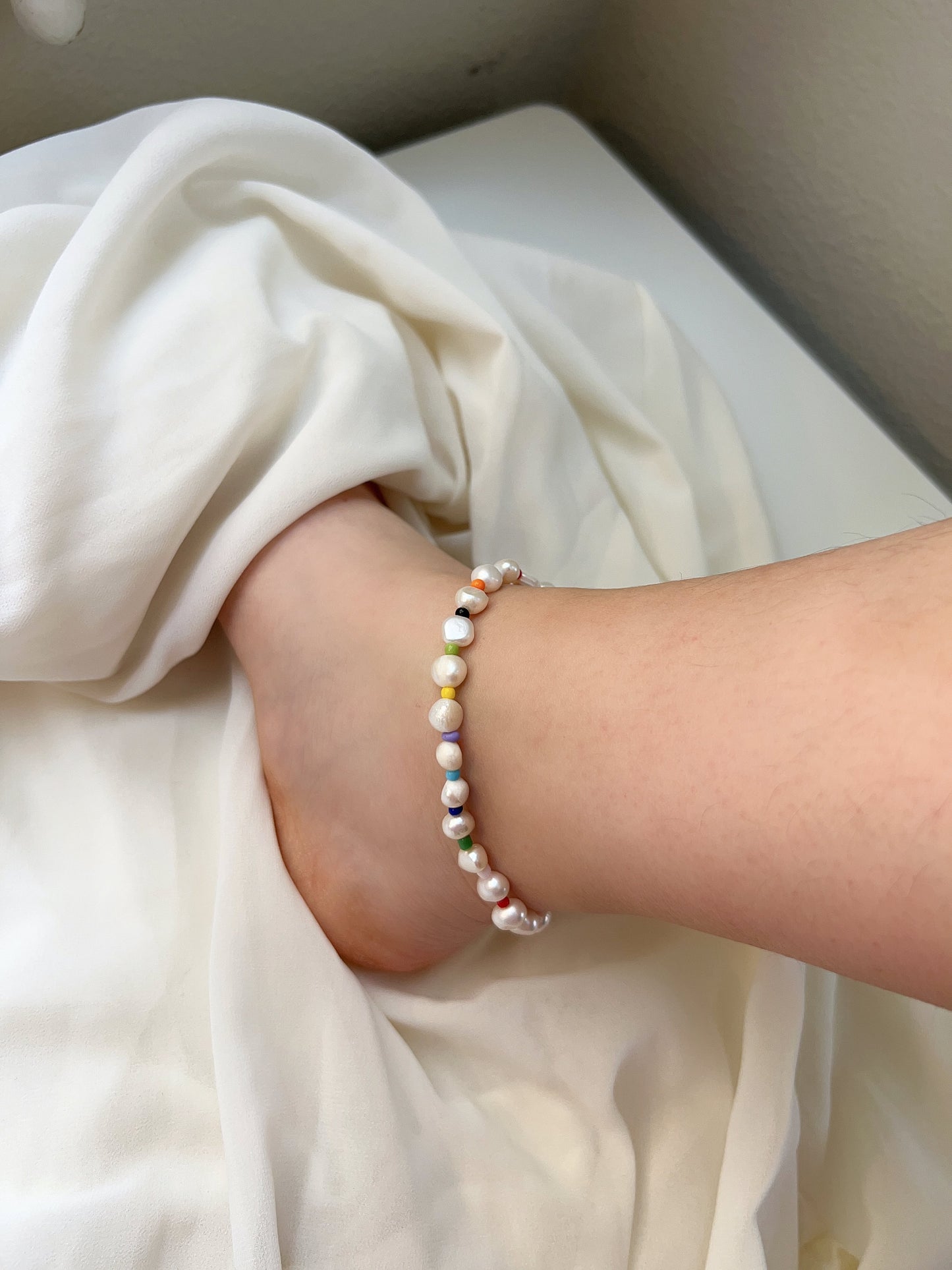 Baroque Pearl Anklet, Colorful Beads Anklet, Natural Pearl Anklet, Fresh Water Pearl Anklet Bracelet, Unique Pearl Anklet, Color with Pearl