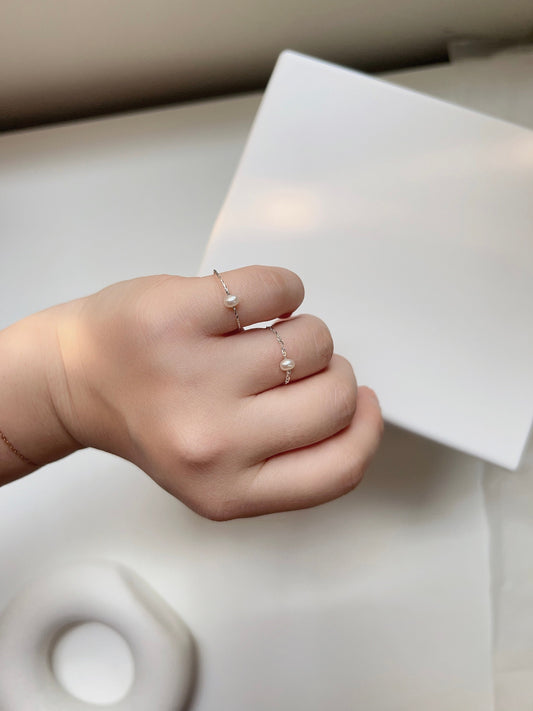 Freshwater Pearl Ring, Tiny Pearl Ring, Mini Pearl Chain Ring, S925 Sterling Silver Wire Ring, Gold Filled Chain Ring, Stackable Ring, G