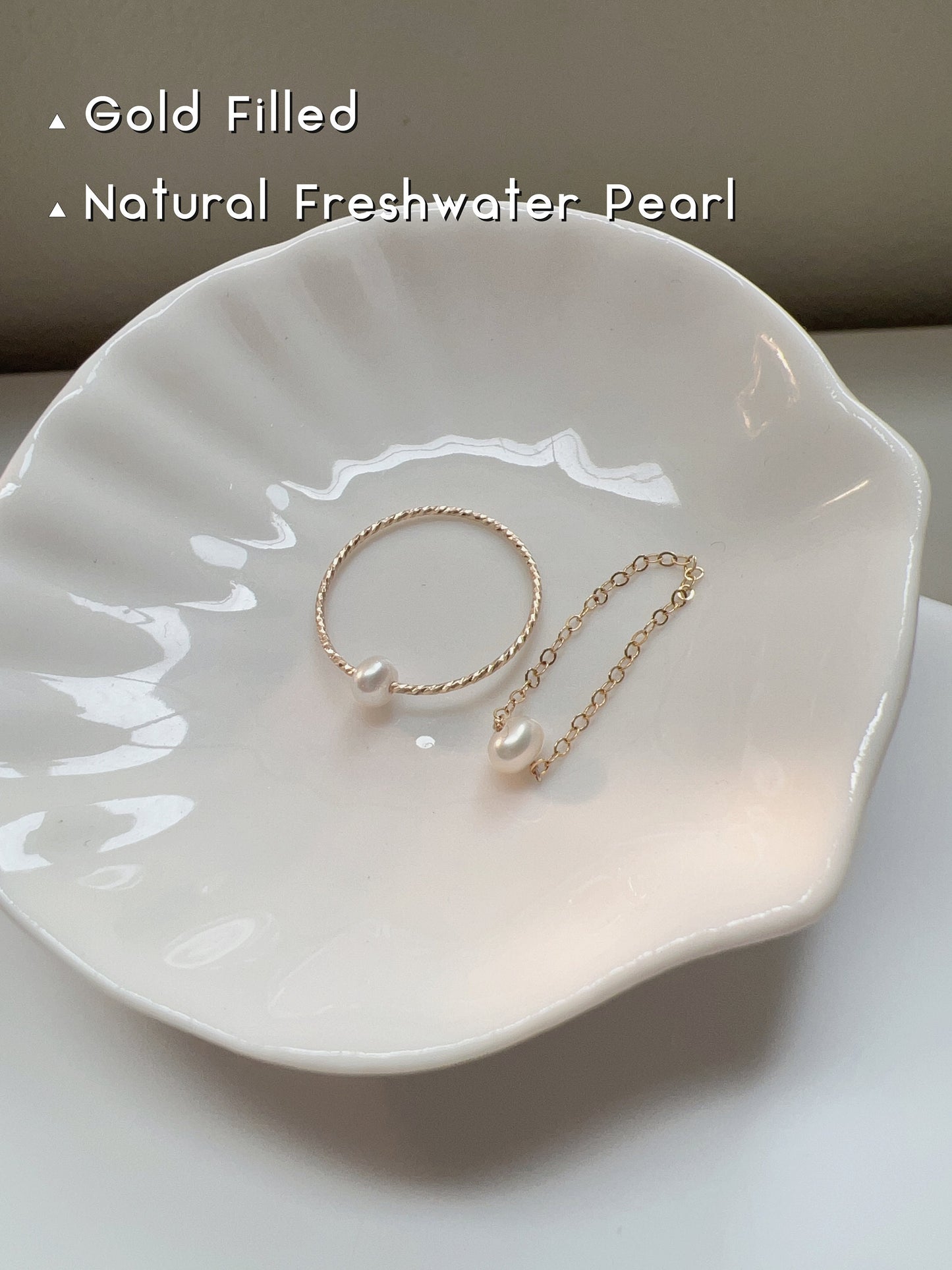 Freshwater Pearl Ring, Tiny Pearl Ring, Mini Pearl Chain Ring, S925 Sterling Silver Wire Ring, Gold Filled Chain Ring, Stackable Ring, G