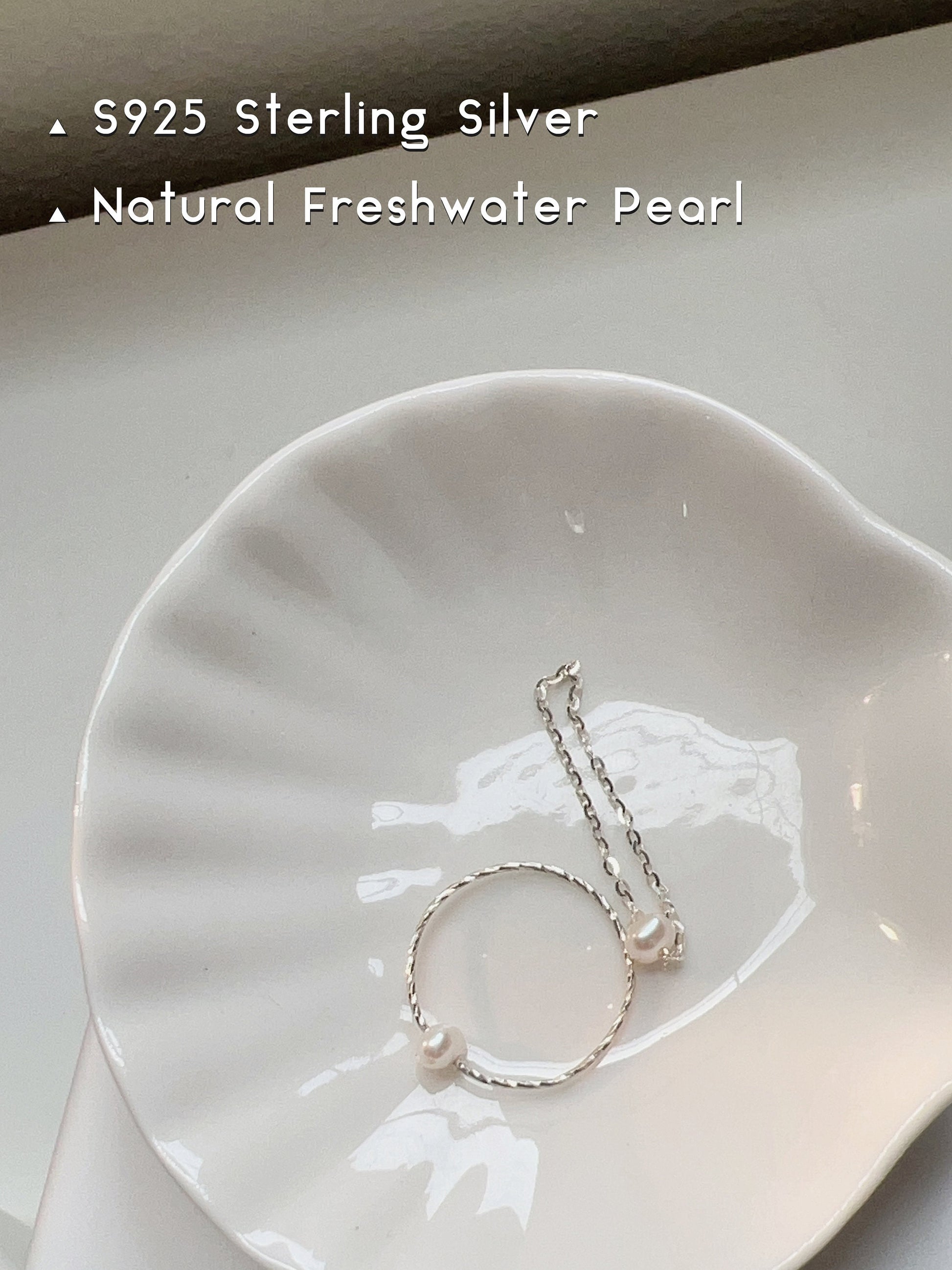 Freshwater Pearl Ring, Tiny Pearl Ring, Mini Pearl Chain Ring, S925 Sterling Silver Wire Ring, Gold Filled Chain Ring, Stackable Ring, G