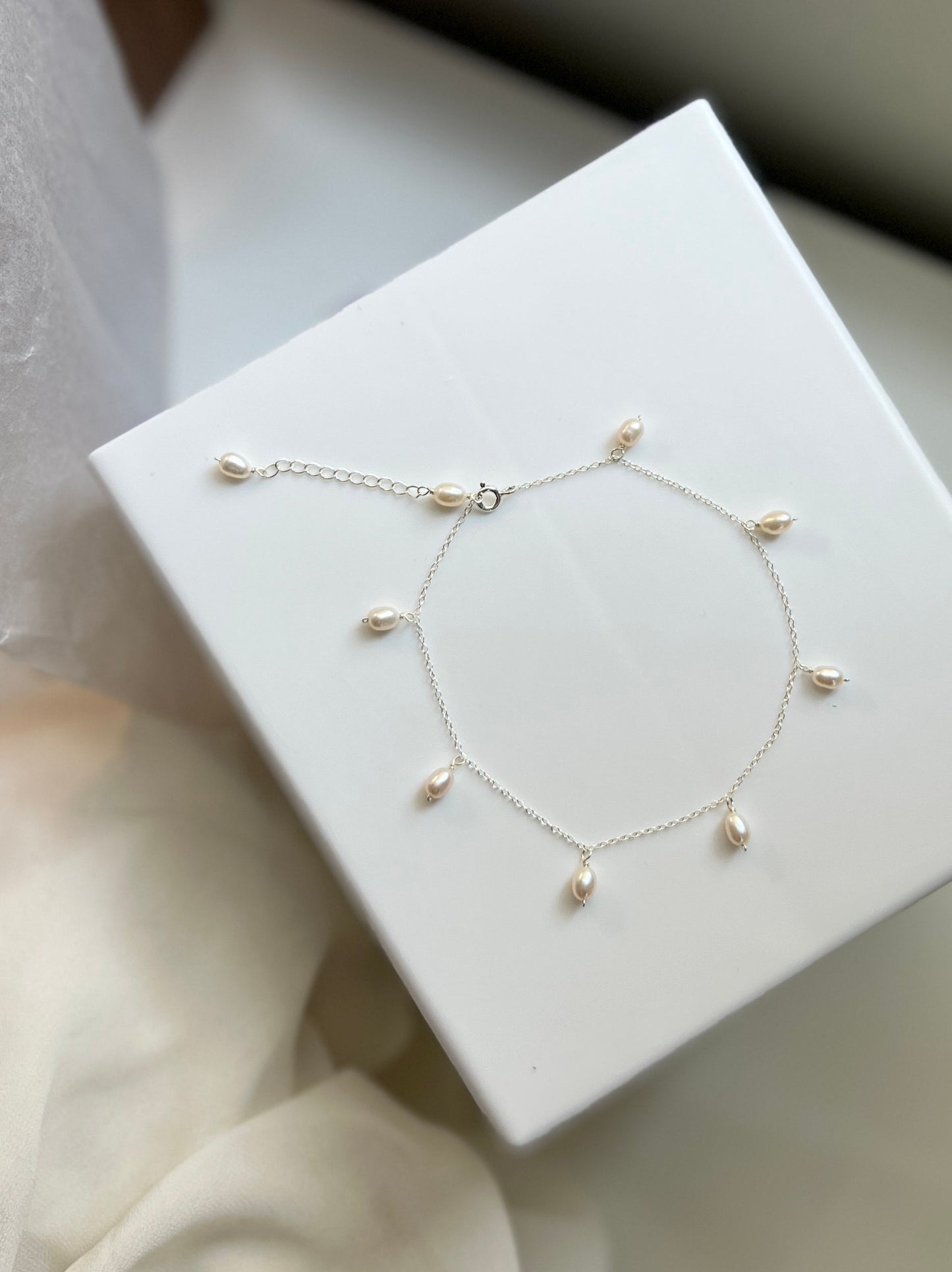 Dainty Freshwater Pearl Anklet (S925 Silver)