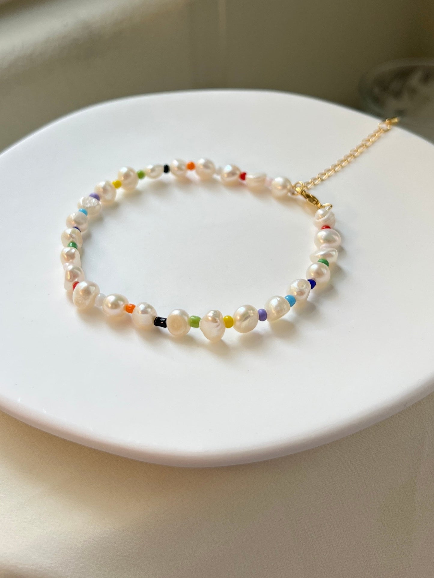 Baroque Pearl Anklet, Colorful Beads Anklet, Natural Pearl Anklet, Fresh Water Pearl Anklet Bracelet, Unique Pearl Anklet, Color with Pearl