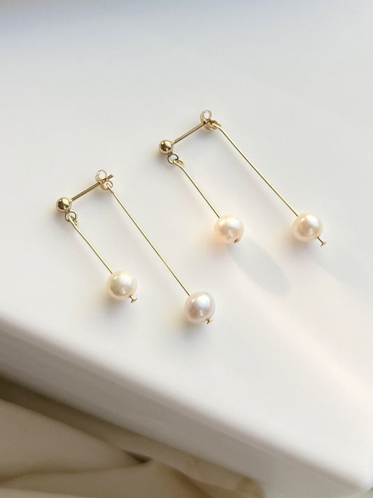 Freshwater Pearl Earrings, Double Long Drop Earrings, Natural Pearl Earrings, Golf Filled Earrings, Dangle Earrings, Pearl Tassels Earrings