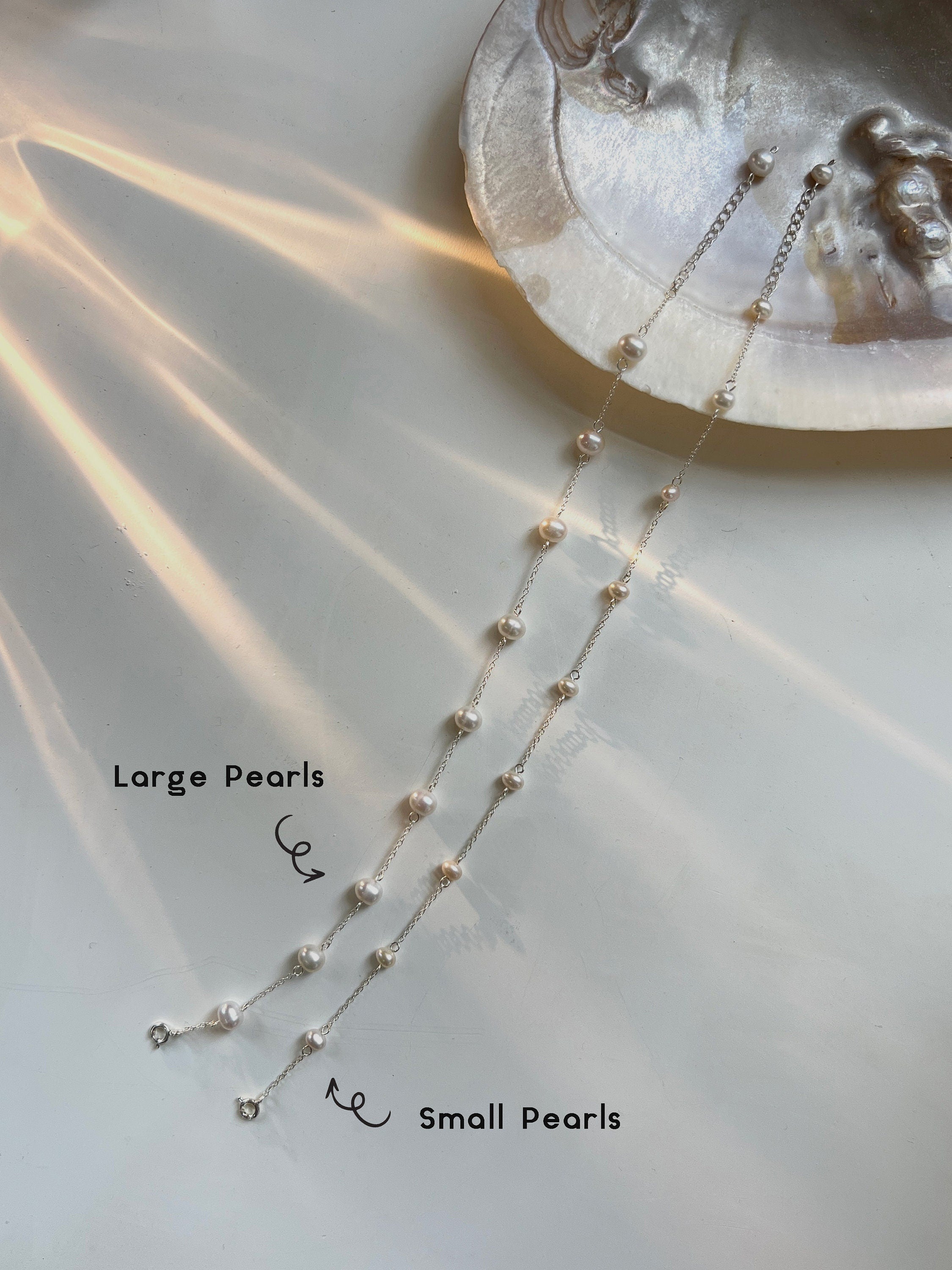 Silver Freshwater Pearl Anklet, Natural Pearl Simple Anklet, S925