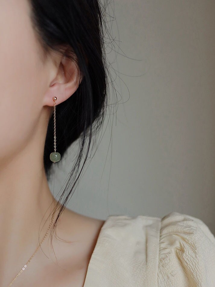 Long Drop Jade Earrings