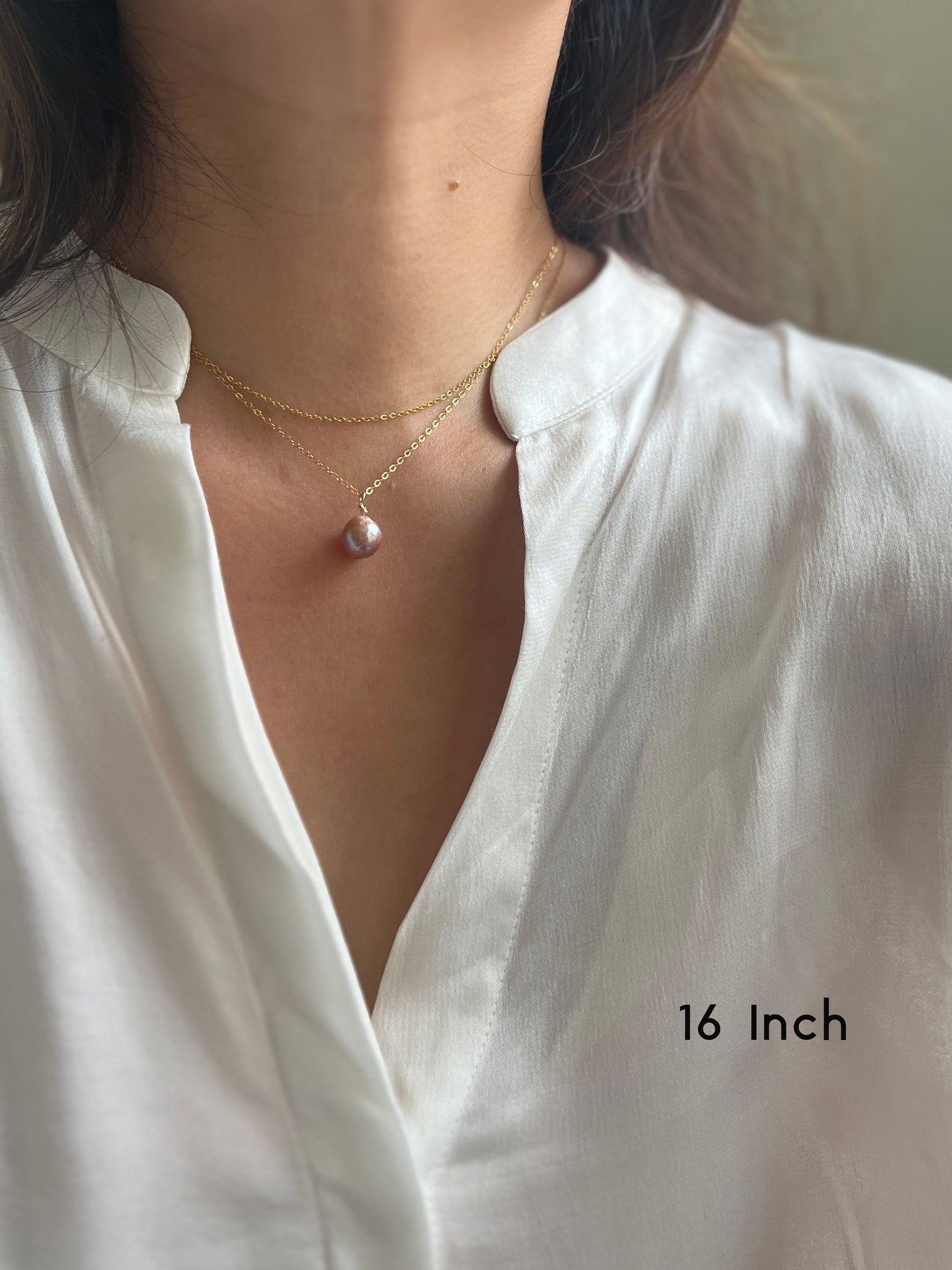 Purple Baroque Pearl Pendant, 14K Gold Filled Necklace, Small Baroque Pearl, white Freshwater Pearl, Pink Irregular Pearl, Wedding Necklace